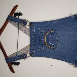 Boden Youth Light Denim Embroidered Rainbow Overall Size 13/14 Utility Floral
